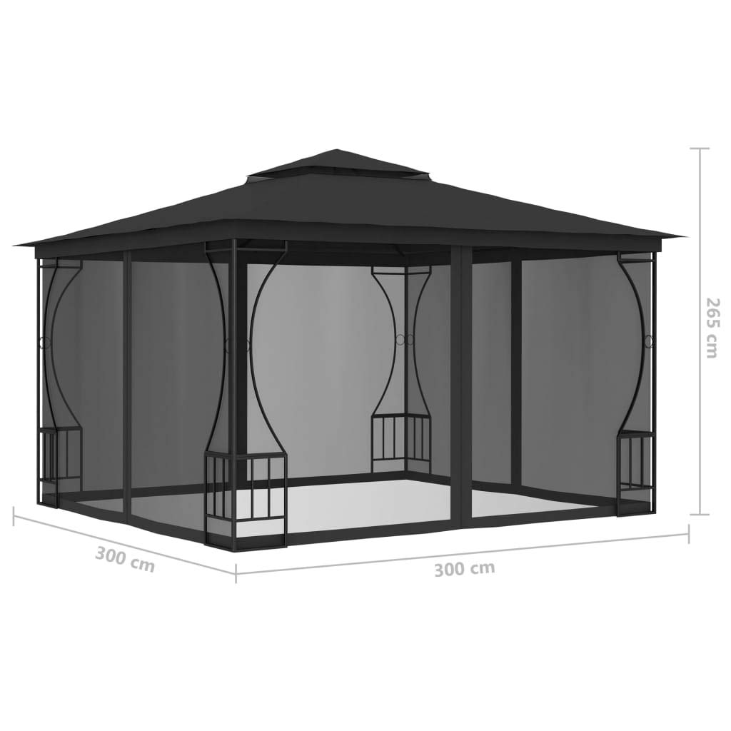 Anthracite Steel Frame Gazebo with Nets 9.8x9.8x8.7ft Z40286