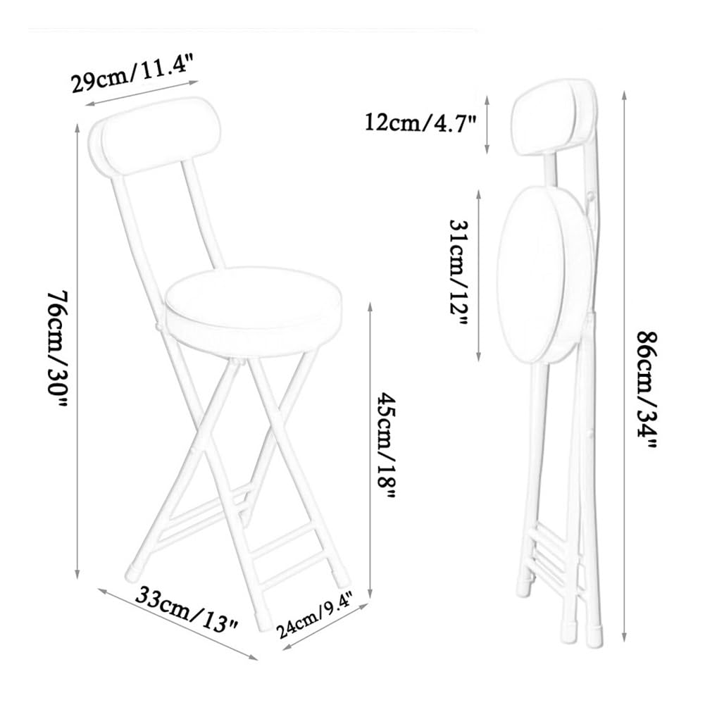 18in Tall Foldable Upholstered Kitchen Stool with Backrest and Footrest A32786