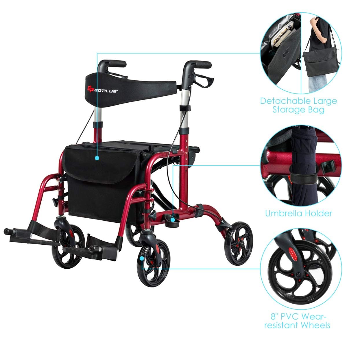 2 in 1 Folding Rollator Walker with Seat X31411