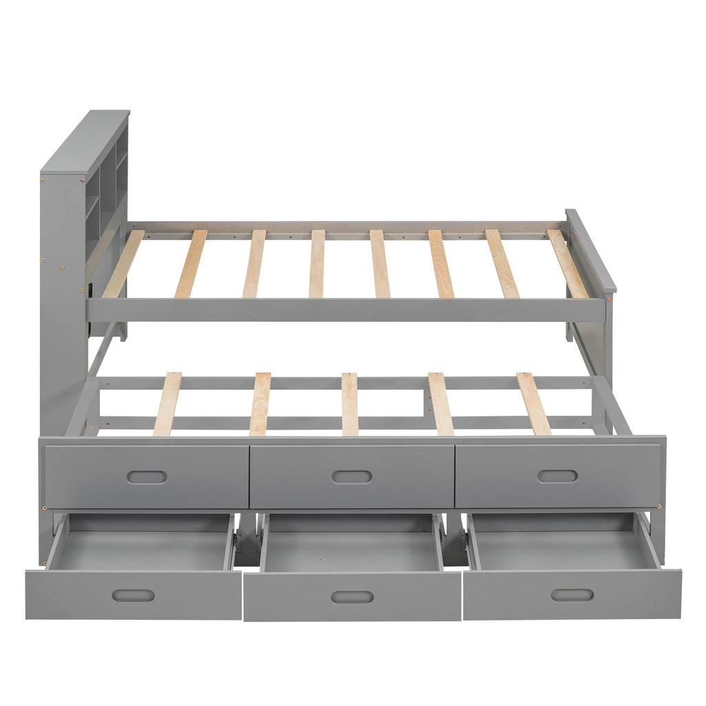 Twin Size Wood Platform Bed with Trundle and 3 Drawers B306