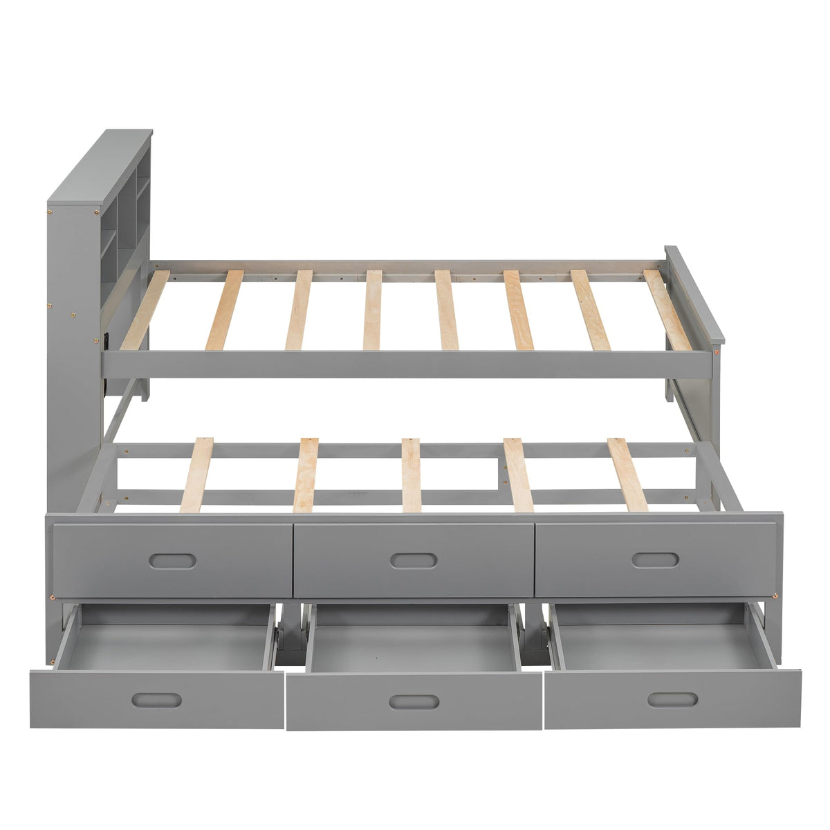 Twin Size Wood Platform Bed with Trundle and 3 Drawers B306