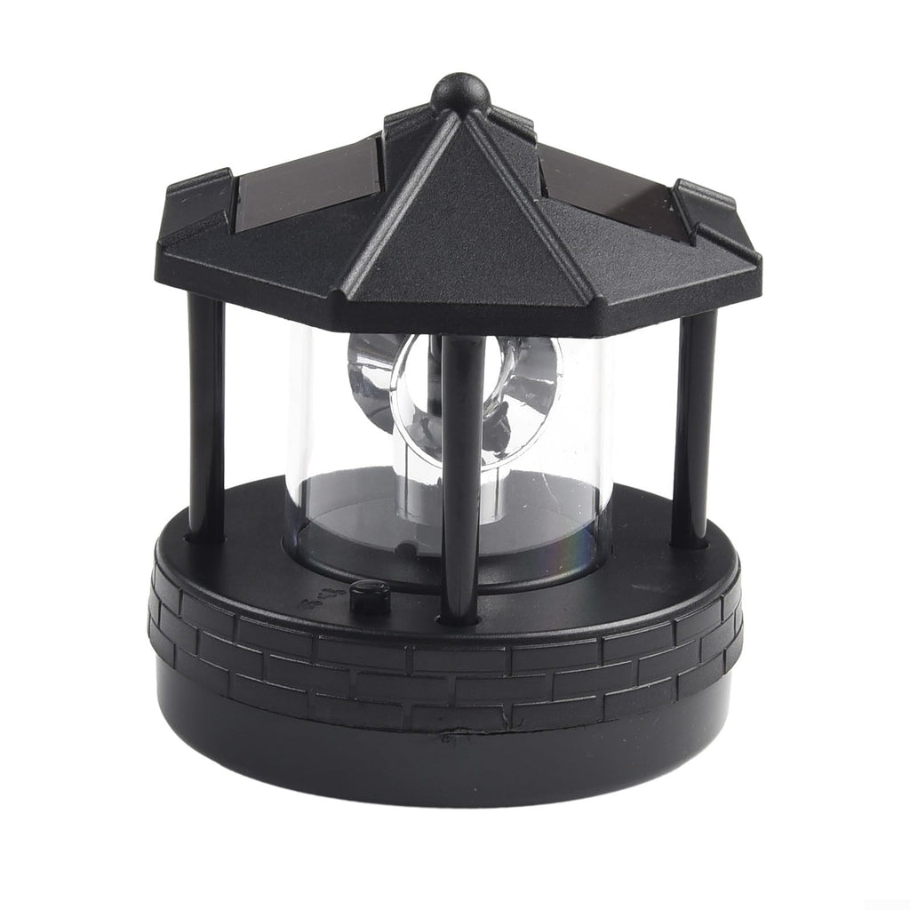 Solar Lighthouse Garden Light Rotatable Shade 360-Degree Outdoor Waterproof Lawn Street Lighting 2 Solar Panels Fast Charging ABS Material White Light Black Red 1pc 11x10x11cm(black) M379