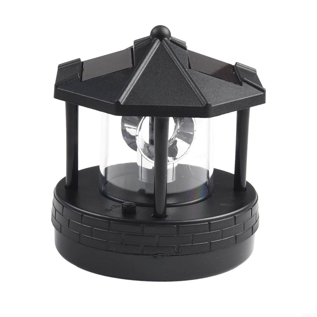 Solar Lighthouse Garden Light Rotatable Shade 360-Degree Outdoor Waterproof Lawn Street Lighting 2 Solar Panels Fast Charging ABS Material White Light Black Red 1pc 11x10x11cm(black) M379