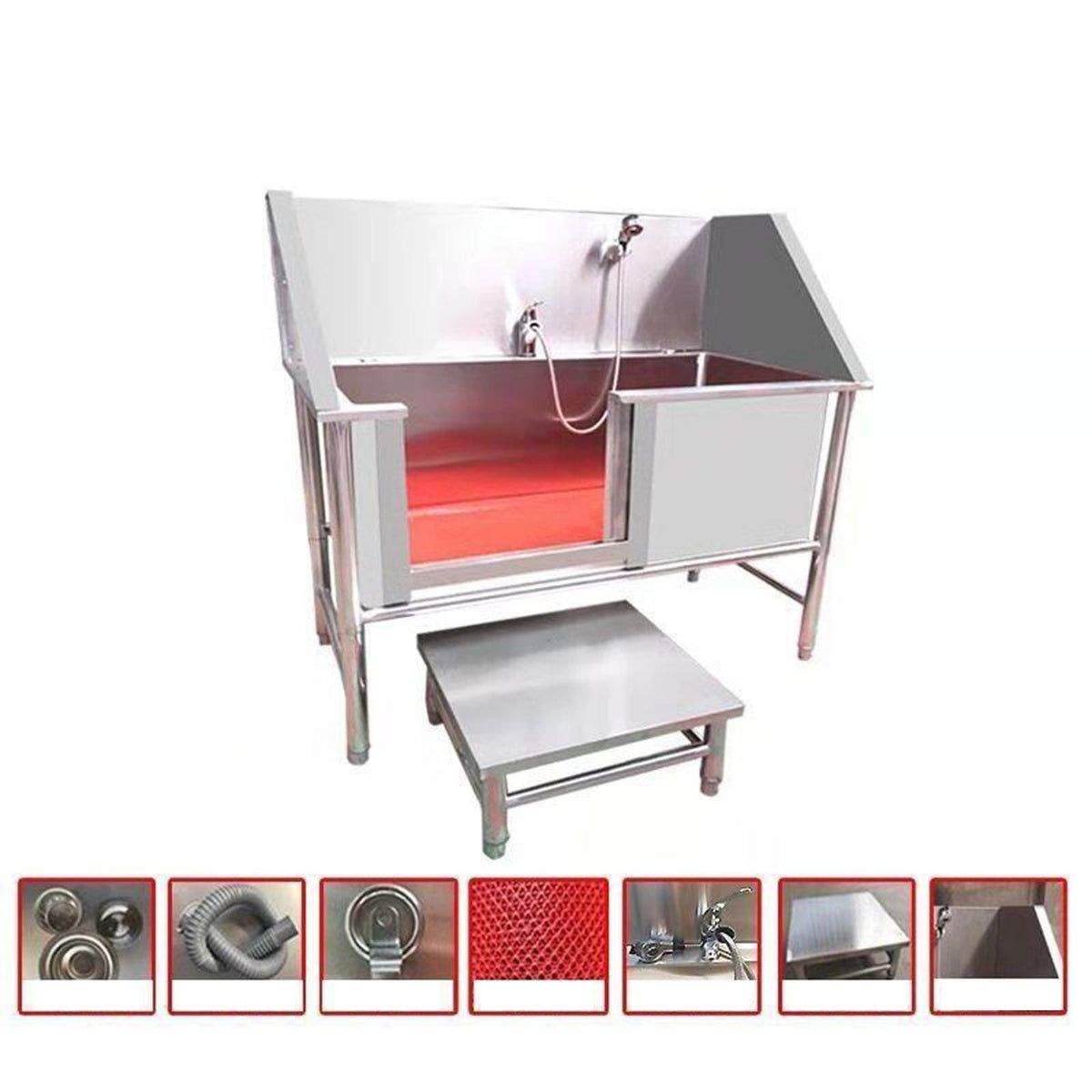 47 Inch Stainless Steel Dog Grooming Tub with Walk-in Stairs V1205