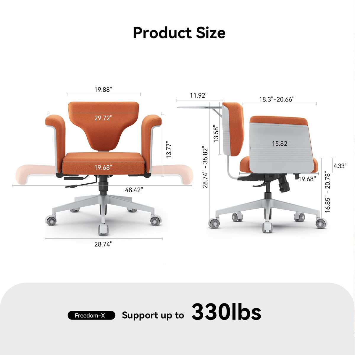 Orange Adjustable Ergonomic Office Chair with Desk Tray U6676