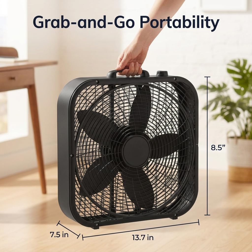 20 Inch 3 Speeds Black Box Fan with Steel Frame T23181
