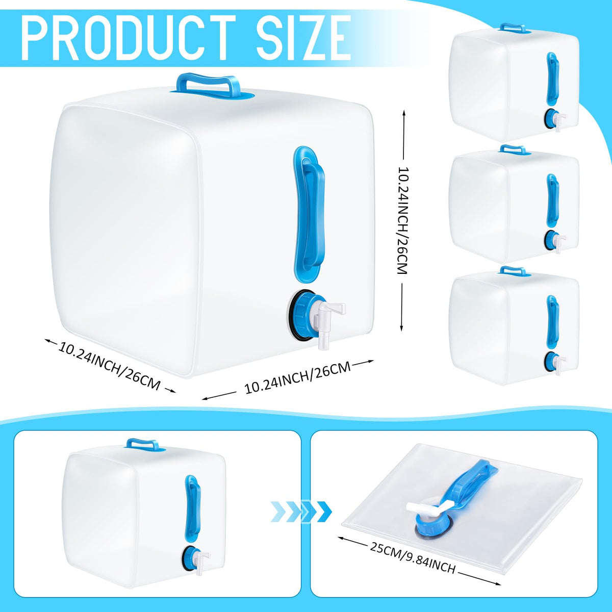 5 Pcs 5.3 Gallon Collapsible Water Container with Spigot E6093