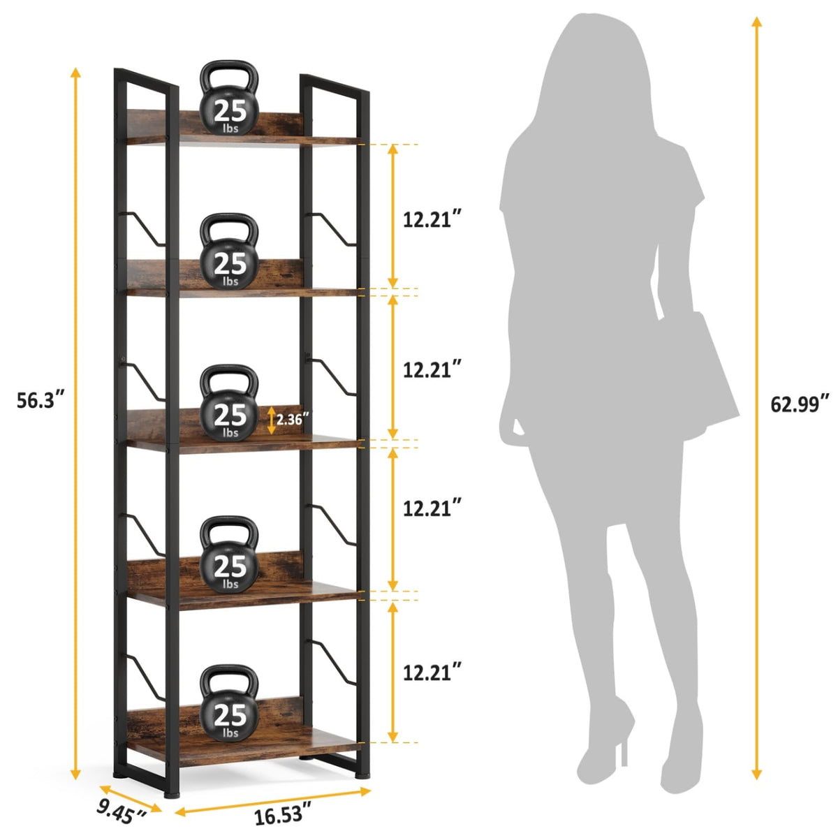 5 Tier Industrial Wood Bookshelf S64870