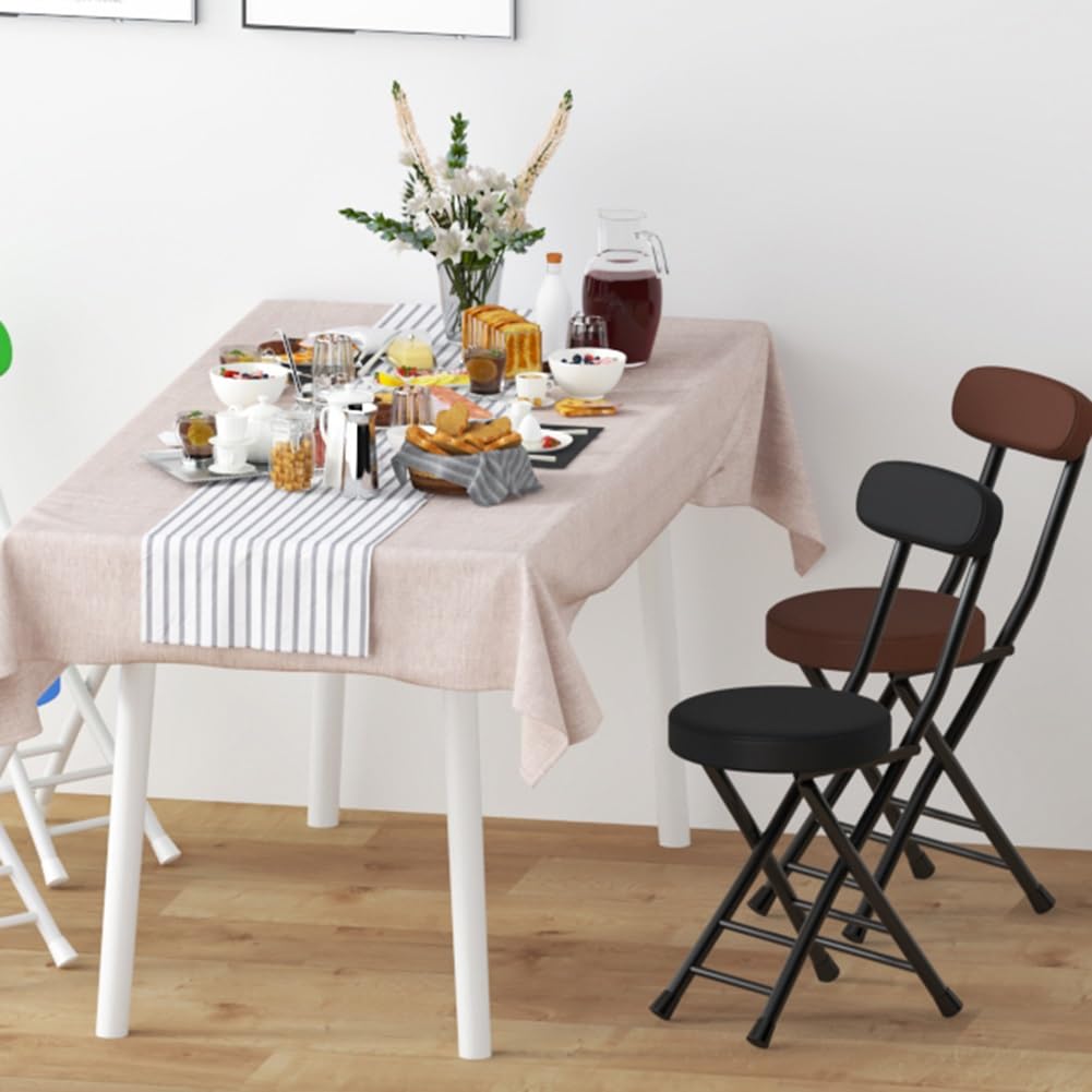 18in Tall Foldable Upholstered Kitchen Stool with Backrest and Footrest A32786