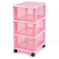 Pink 3-tier Plastic Storage Cart with Wheels N412