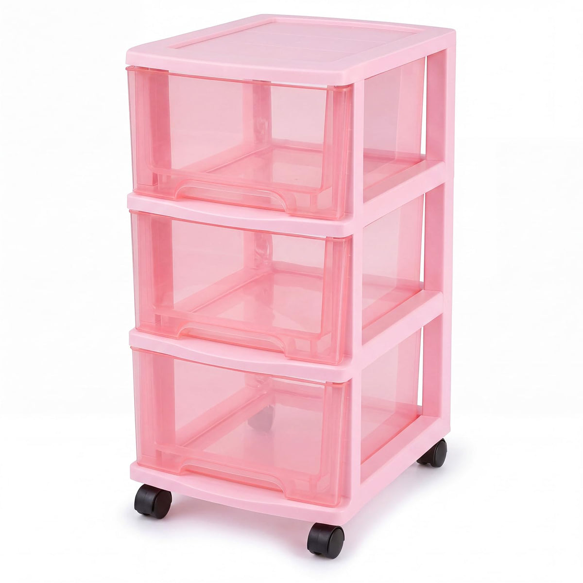 Pink 3-tier Plastic Storage Cart with Wheels N412