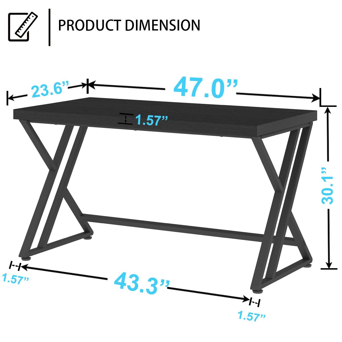 Black 47 Inch Metal and Wood Computer Desk H78100