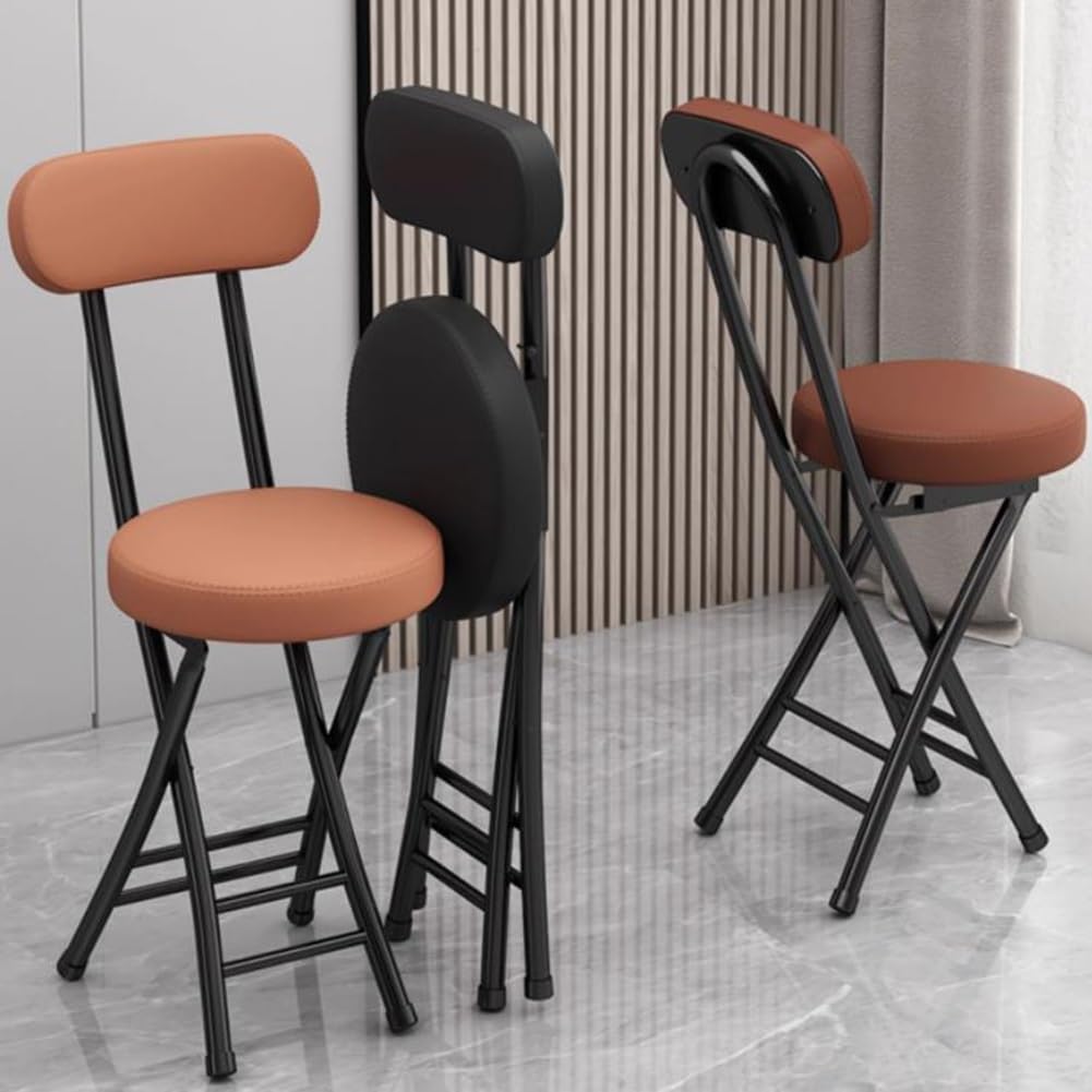 18in Tall Foldable Upholstered Kitchen Stool with Backrest and Footrest A32786