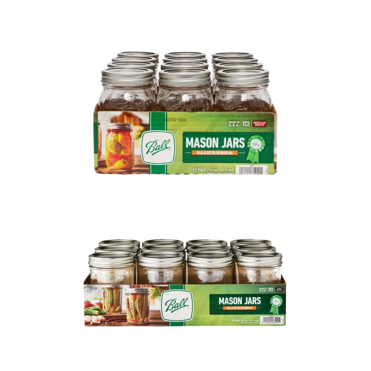 Glass Mason Jars with Lids and Bands, Pint Size 16 Ounce, 24 Jars G781