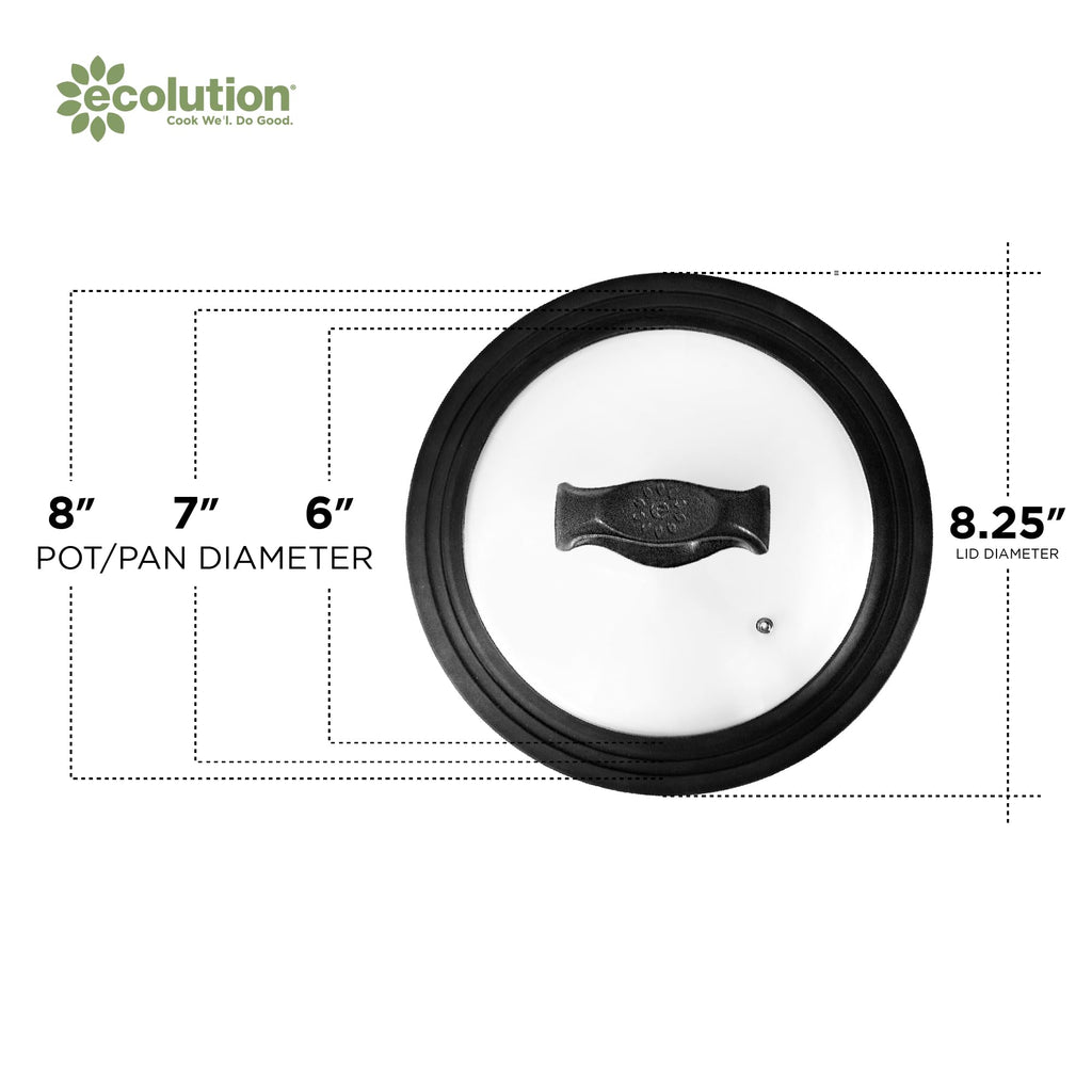 Universal Lid for Pots and Pans, Fits 6-Inch to 8-Inch Cookware, Tempered Glass Replacement Lid with Heat Resistant Silicone Edge, Dishwasher Safe, Made without BPA, Small, Black E73972