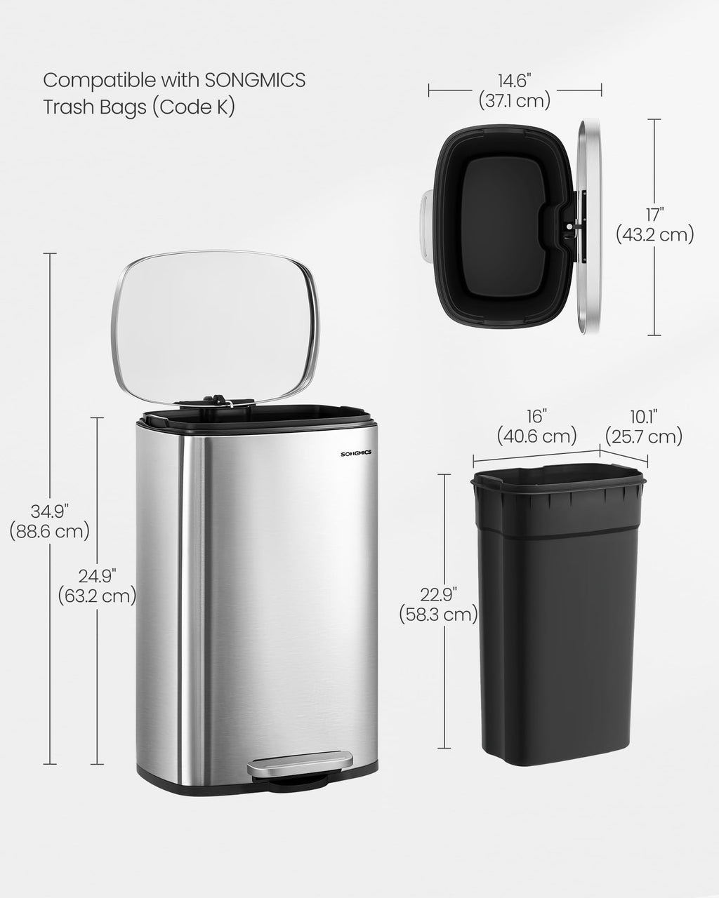 13 Gallon Stainless Steel Trash Can T94040
