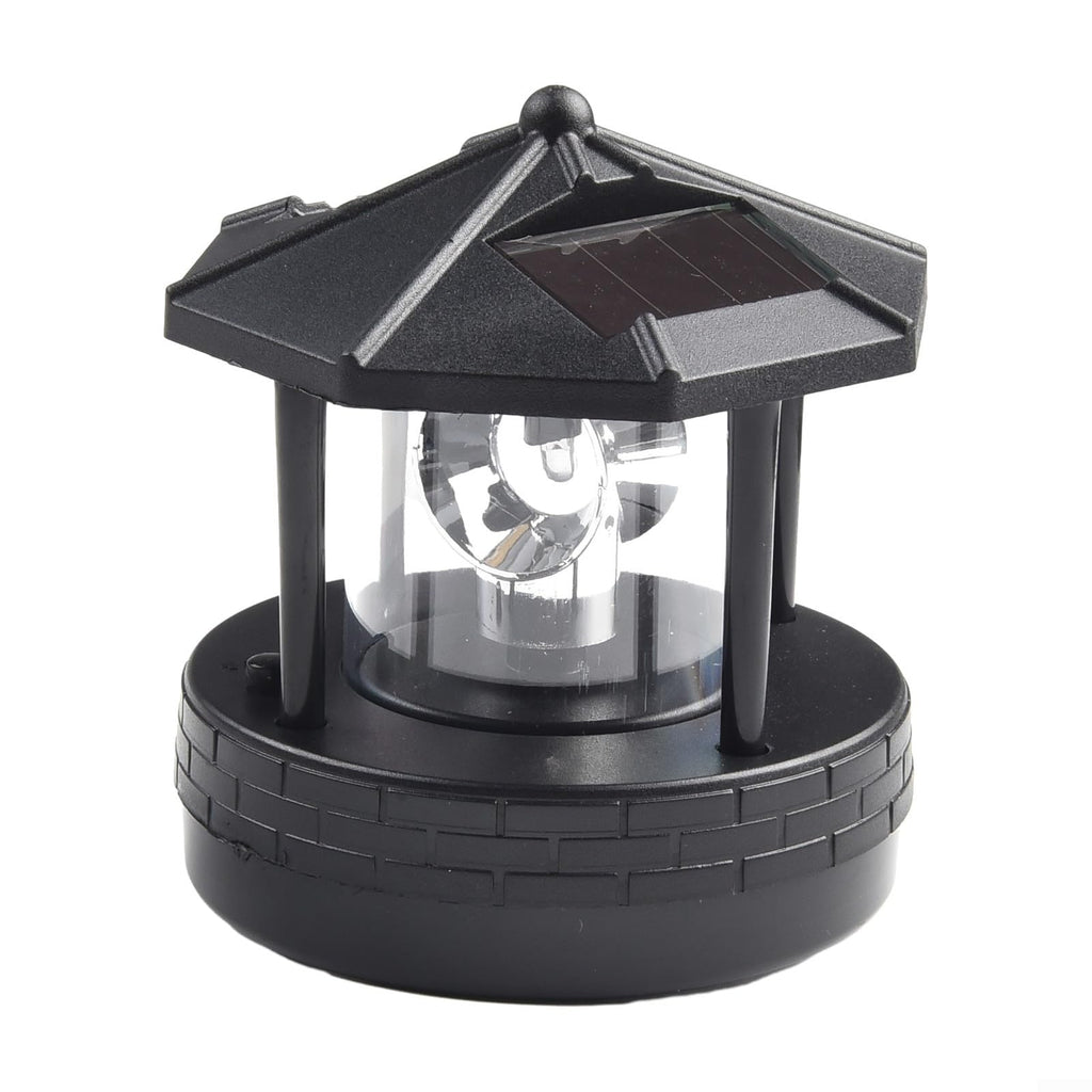 Solar Lighthouse Garden Light Rotatable Shade 360-Degree Outdoor Waterproof Lawn Street Lighting 2 Solar Panels Fast Charging ABS Material White Light Black Red 1pc 11x10x11cm(black) M379