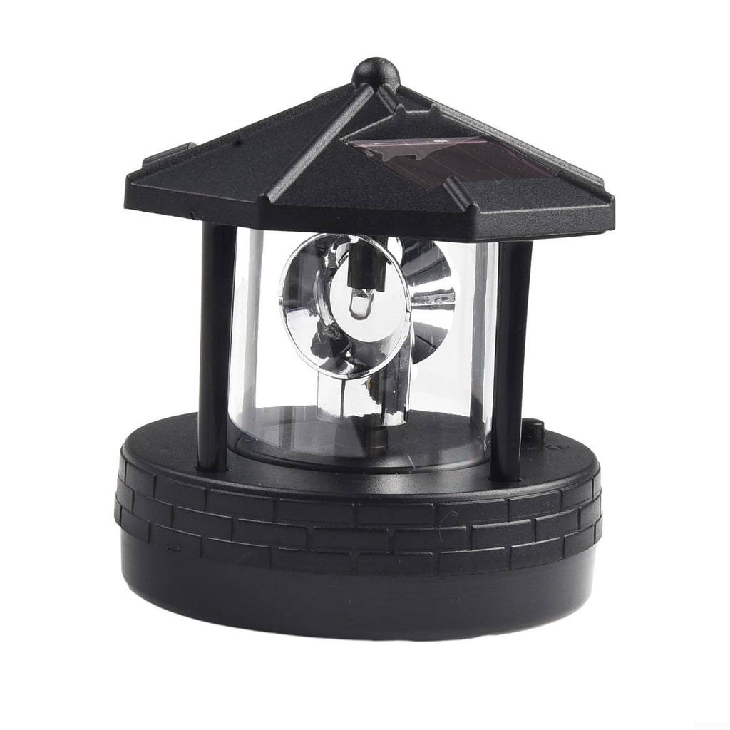 Solar Lighthouse Garden Light Rotatable Shade 360-Degree Outdoor Waterproof Lawn Street Lighting 2 Solar Panels Fast Charging ABS Material White Light Black Red 1pc 11x10x11cm(black) M379
