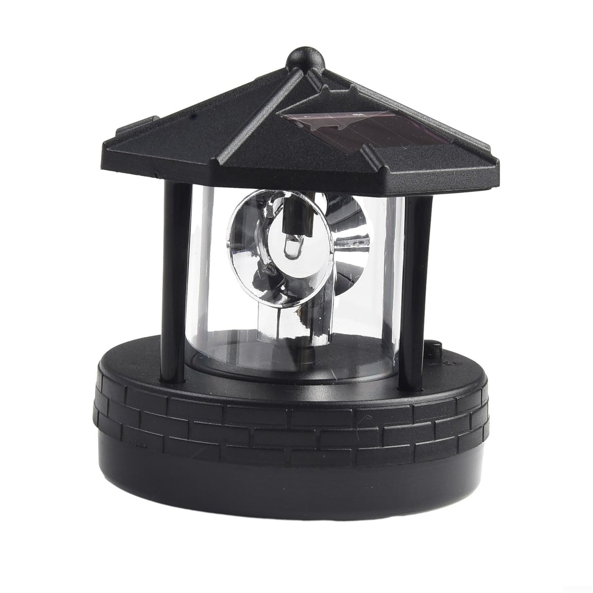Solar Lighthouse Garden Light Rotatable Shade 360-Degree Outdoor Waterproof Lawn Street Lighting 2 Solar Panels Fast Charging ABS Material White Light Black Red 1pc 11x10x11cm(black) M379