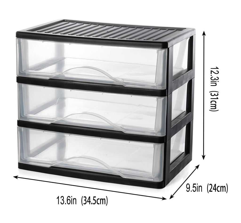 Medium 3 Drawer Black Plastic Stacking Storage Drawers L115970