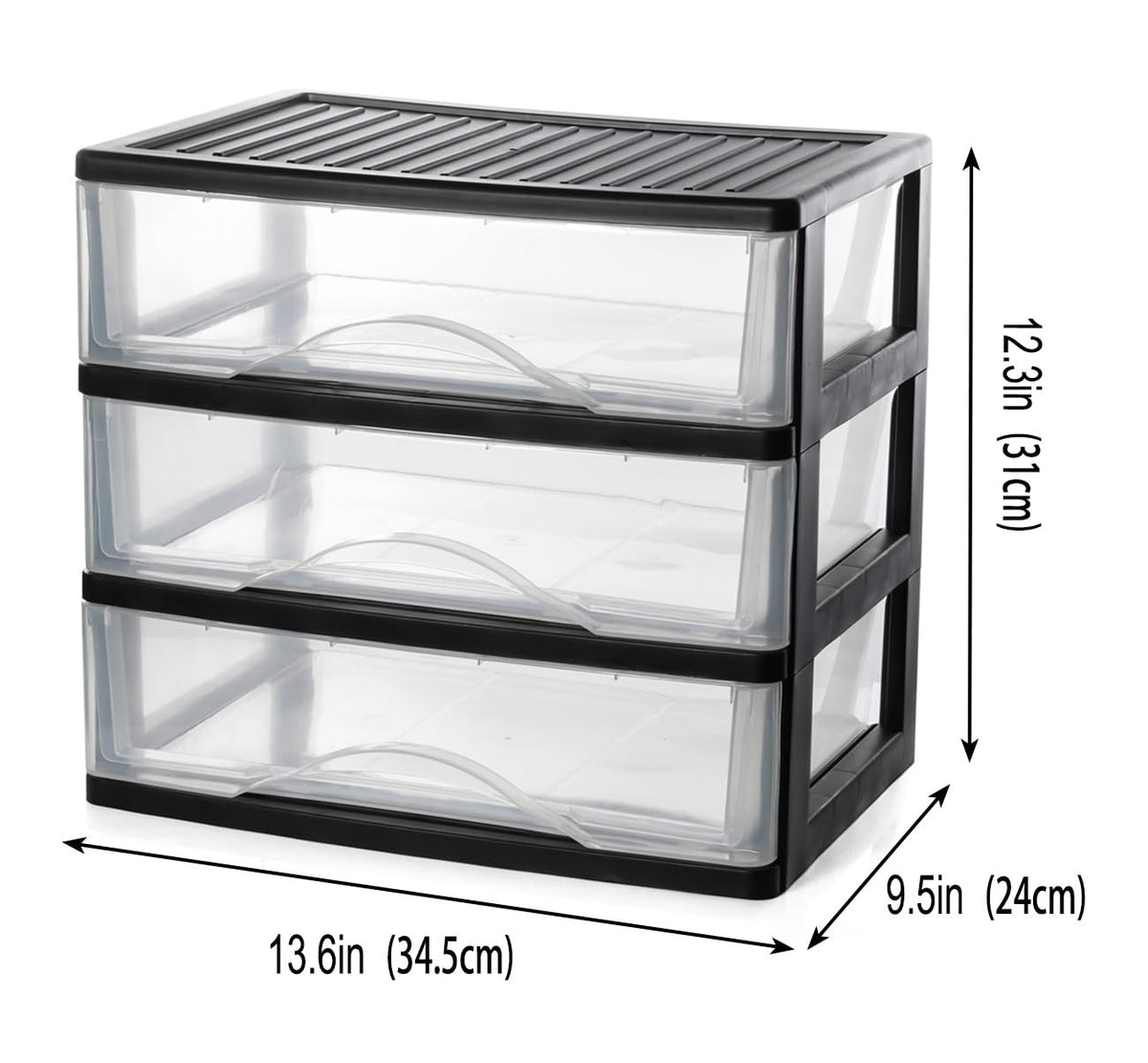 Medium 3 Drawer Black Plastic Stacking Storage Drawers L115970