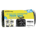 Heavy Duty 42 Gallon 10 Count 3 MIL Black Flap Tie Trash Bags E248410