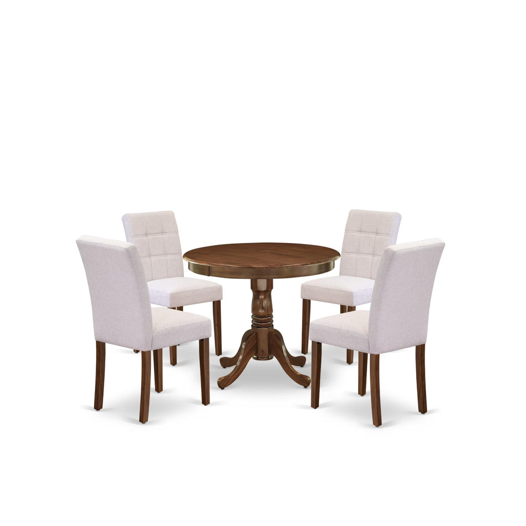 5 Piece Mid Century Dining Table Set with 4 Beige Fabric Chairs R984679