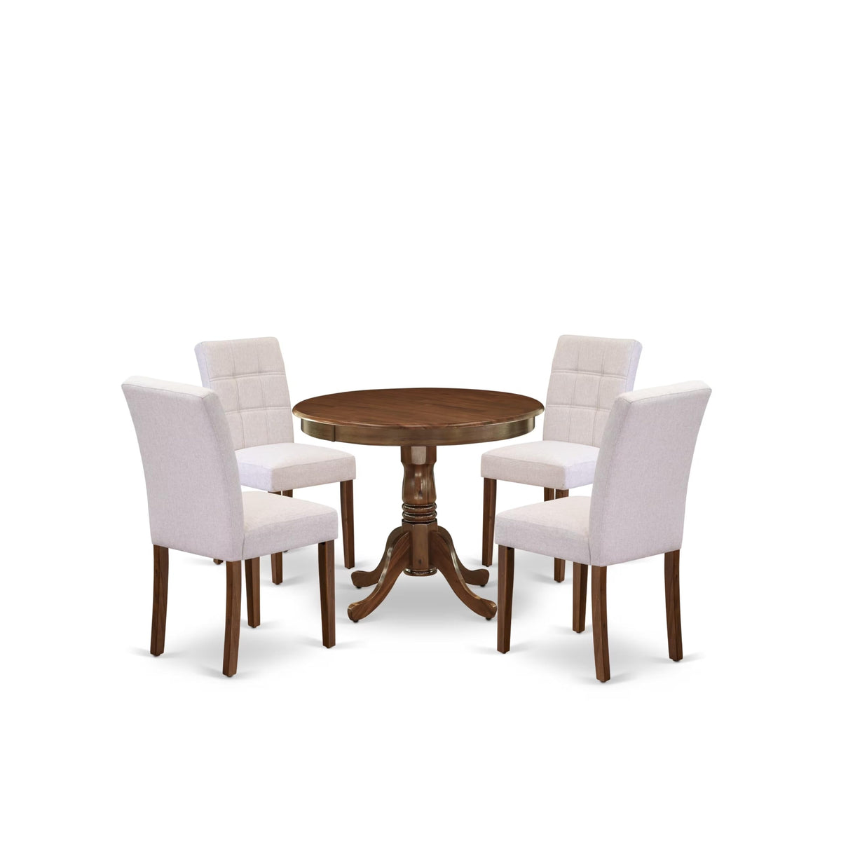 5 Piece Mid Century Dining Table Set with 4 Beige Fabric Chairs R984679