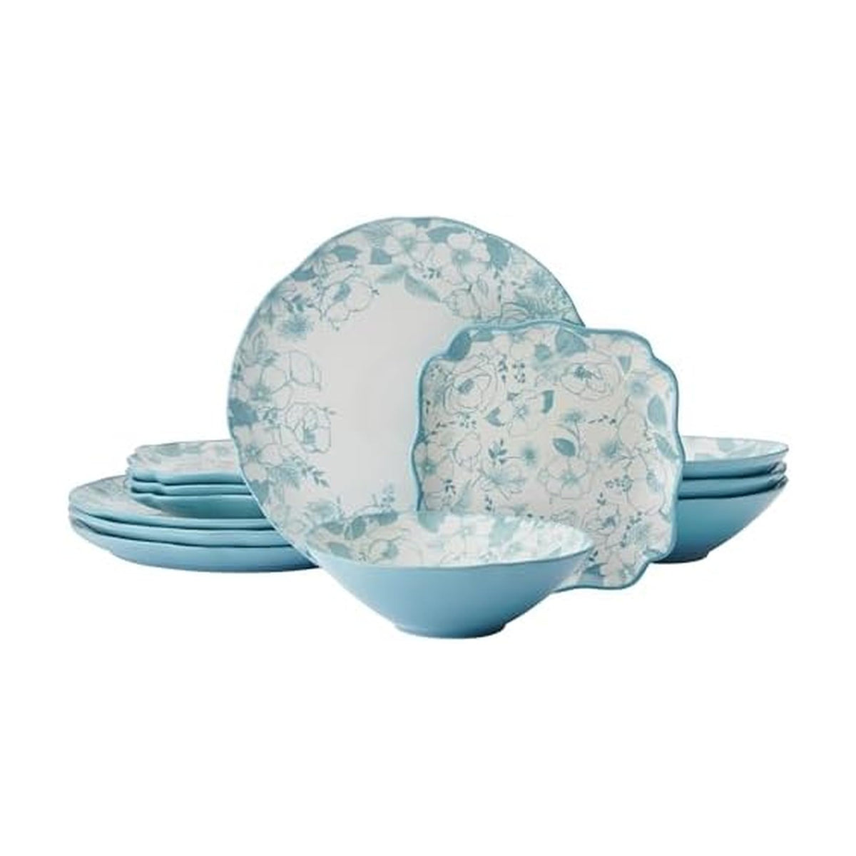 12 Piece Blue Floral Dinnerware Set B2047