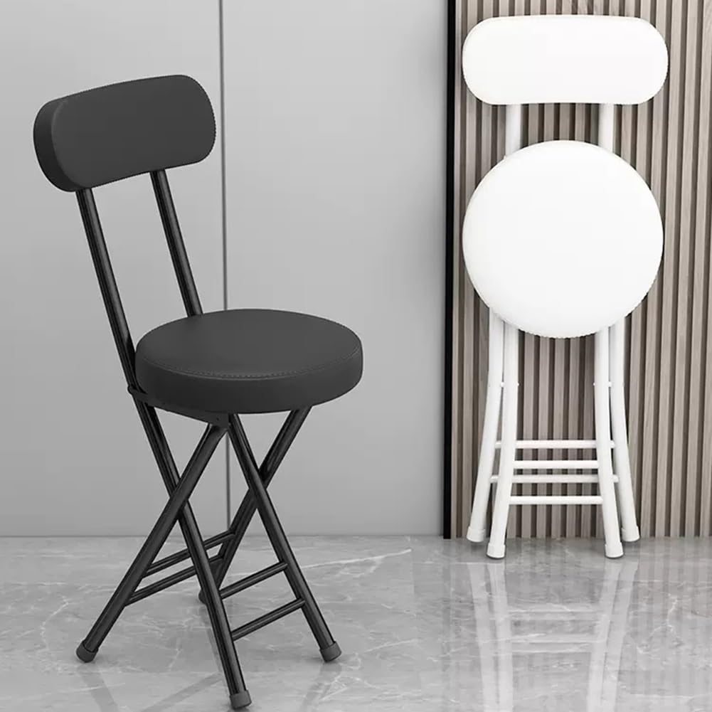 18in Tall Foldable Upholstered Kitchen Stool with Backrest and Footrest A32786