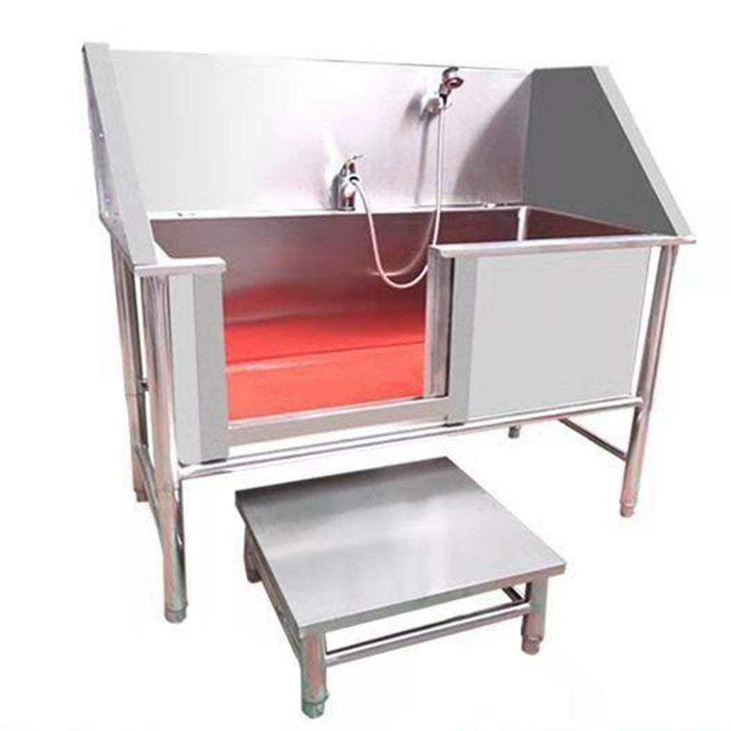 47 Inch Stainless Steel Dog Grooming Tub with Walk-in Stairs V1205