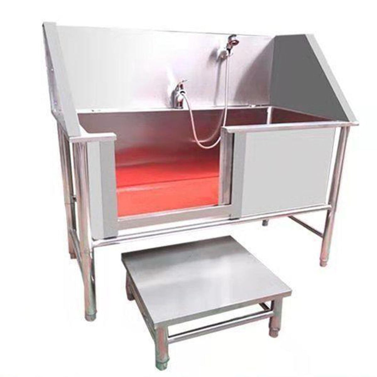 47 Inch Stainless Steel Dog Grooming Tub with Walk-in Stairs V1205