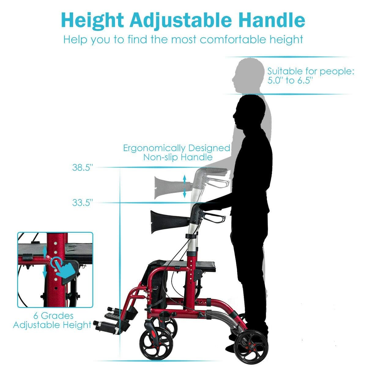 2 in 1 Folding Rollator Walker with Seat X31411