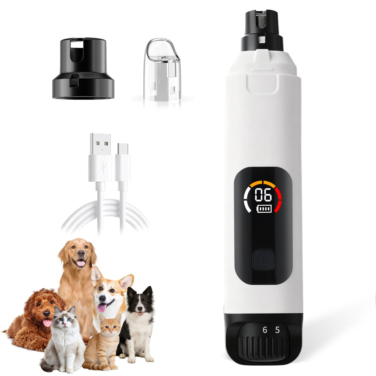 Dog Nail Grinder with LCD Screen, 6 Speeds, 4 Grinding Heads Z456602