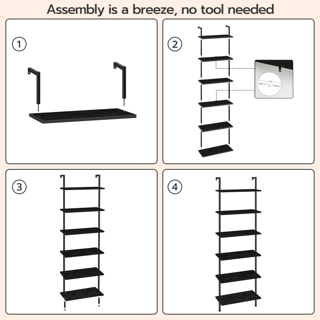 6-Tier Wall Mounted Wooden Ladder Shelf Q58986