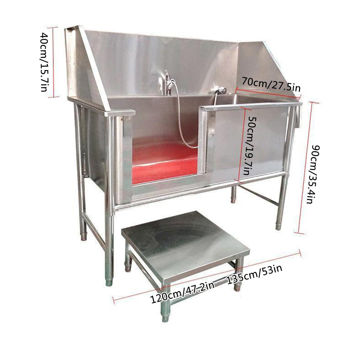 47 Inch Stainless Steel Dog Grooming Tub with Walk-in Stairs V1205
