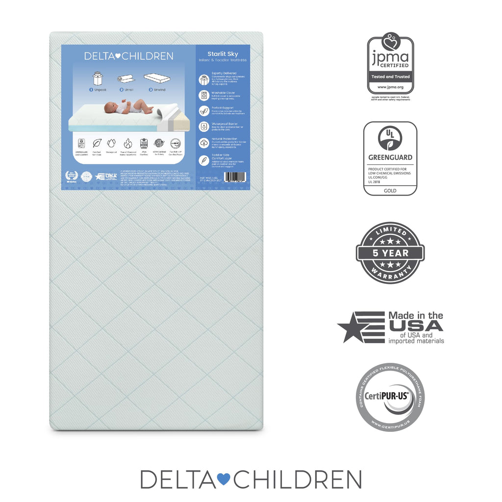 2-Stage Crib and Toddler Mattress with Removable Machine Washable Waterproof Cover J479866