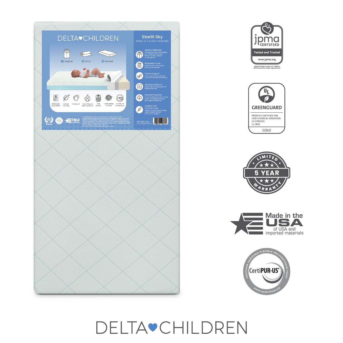 2-Stage Crib and Toddler Mattress with Removable Machine Washable Waterproof Cover J479866