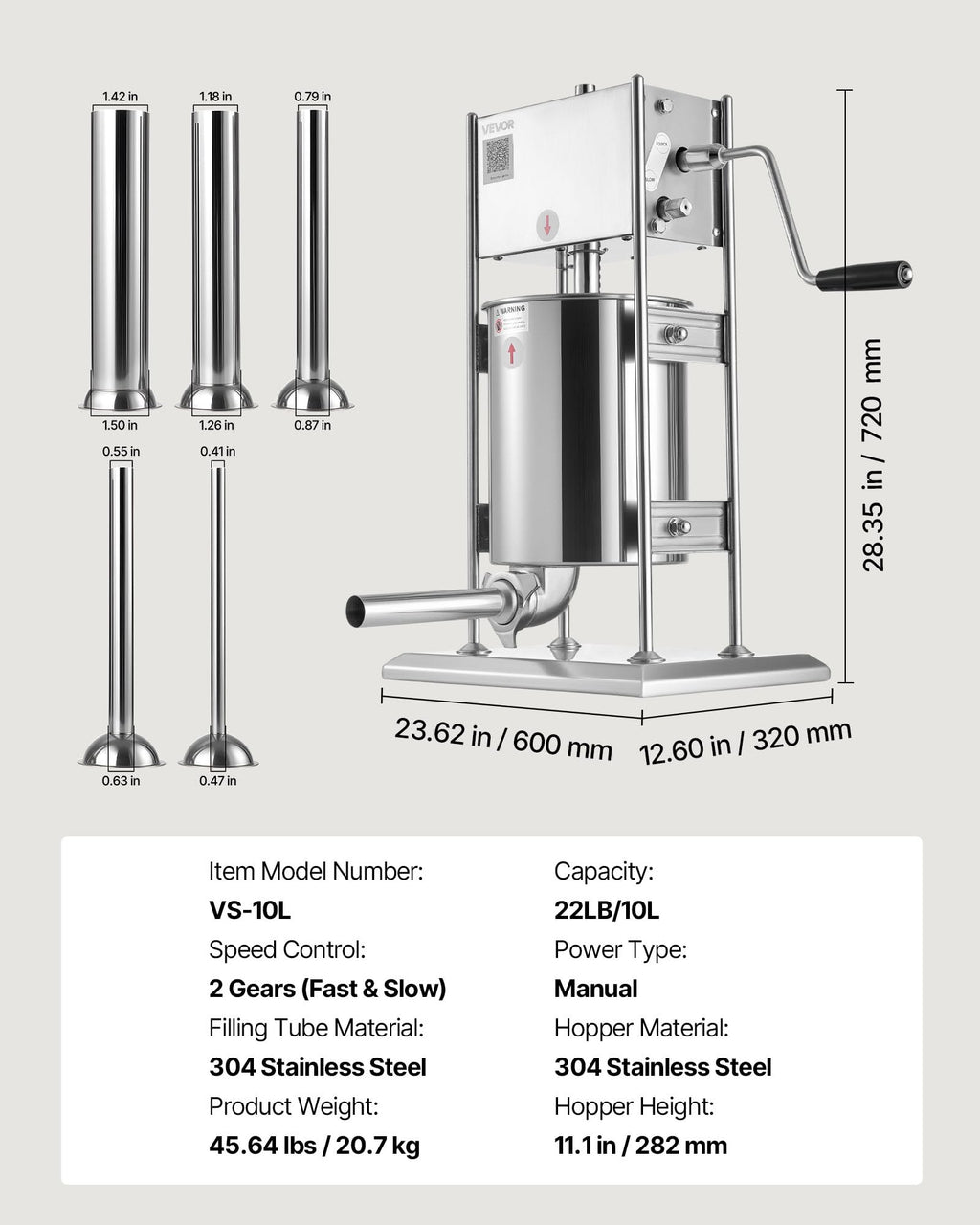 10 L Stainless Steel Vertical Manual Sausage Stuffer O892