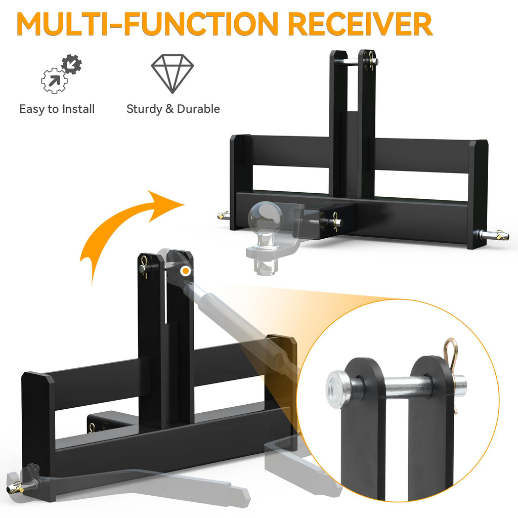 3 Point Hitch Receiver with Suitcase Weight Brackets Category 1 T792