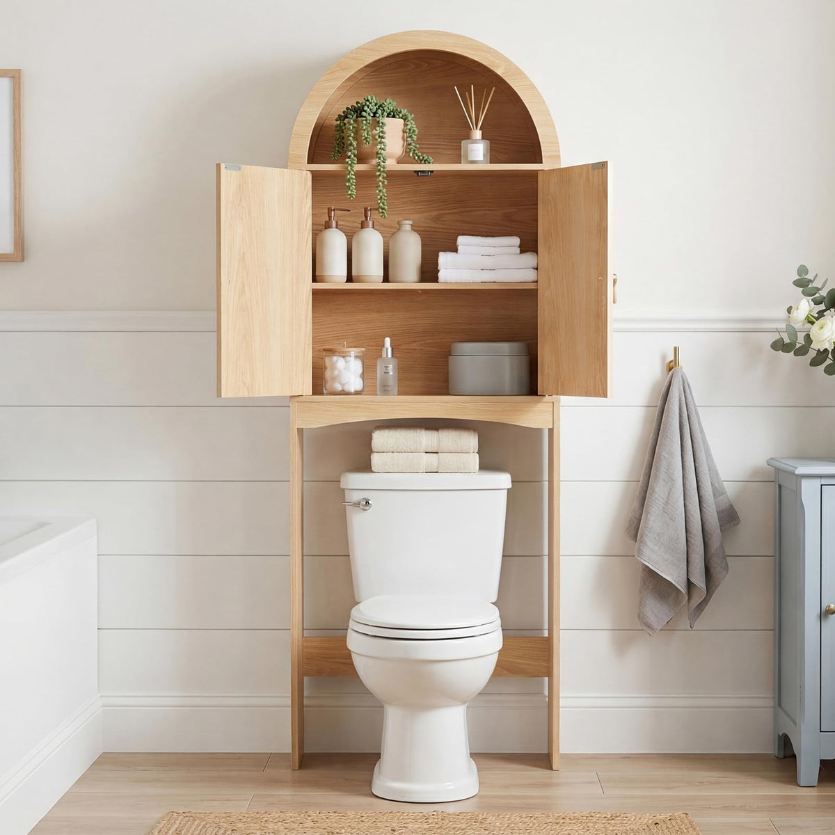 Arched Rattan Over the Toilet Storage Cabinet with Doors A861208