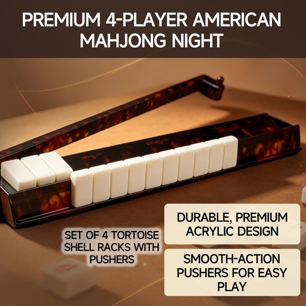 Tortoise Shell Acrylic Mahjong Racks with Pushers Set of 4 T130101