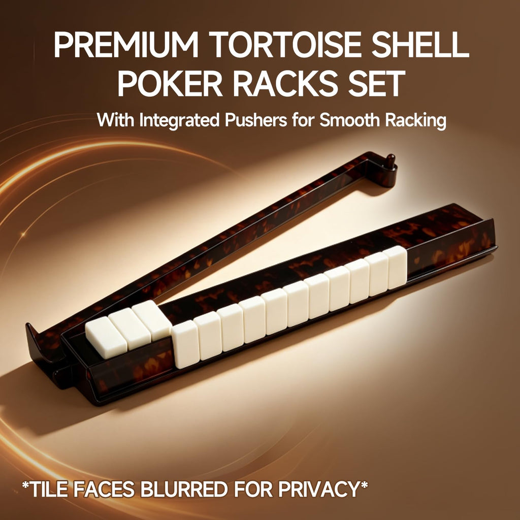 Tortoise Shell Acrylic Mahjong Racks with Pushers Set of 4 T130101