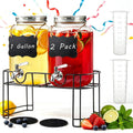 1 Gallon Glass Drink Dispenser with Stand, 2 Pack Beverage Dispenser with Spigot T90552