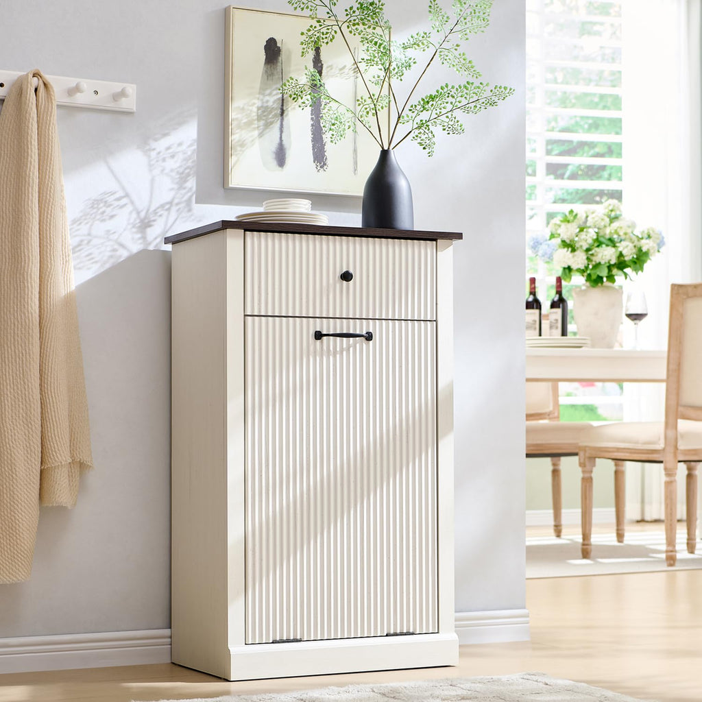 Antique White Tilt-Out Trash Can Cabinet I364398
