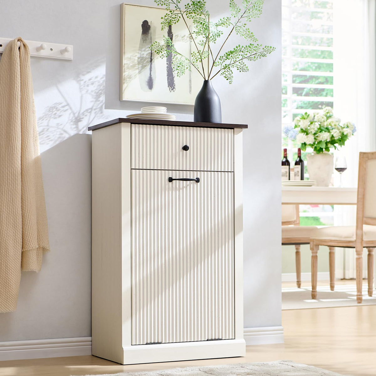 Antique White Tilt-Out Trash Can Cabinet I364398