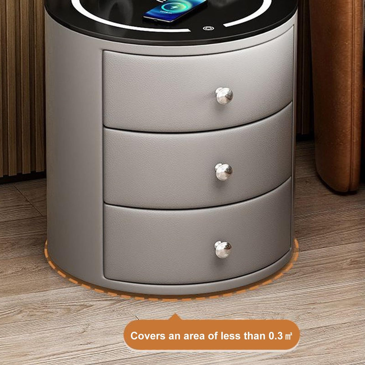 White 3 Drawer PU Leather Nightstand with Wireless Charging and LED Lights C134