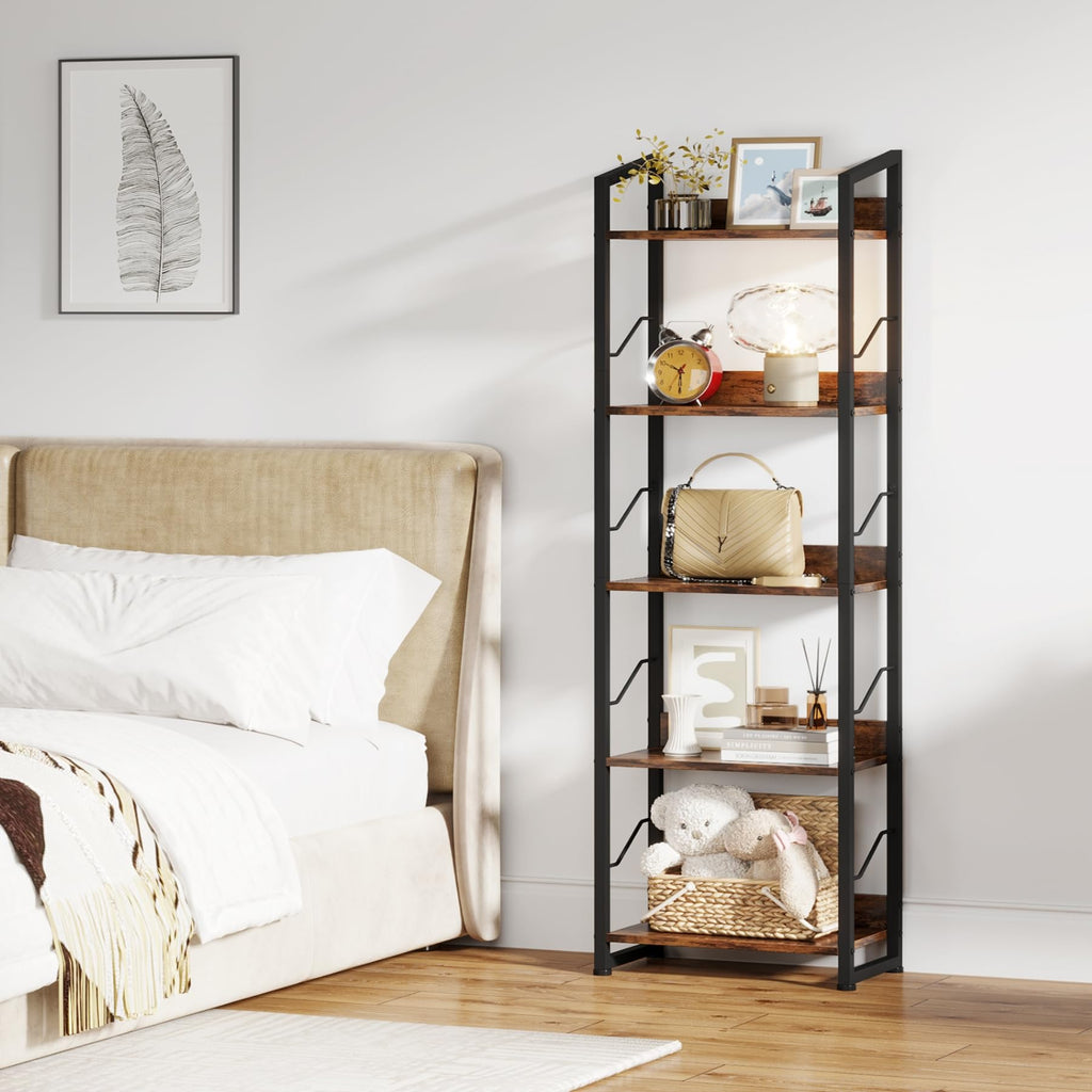 5 Tier Industrial Wood Bookshelf S64870