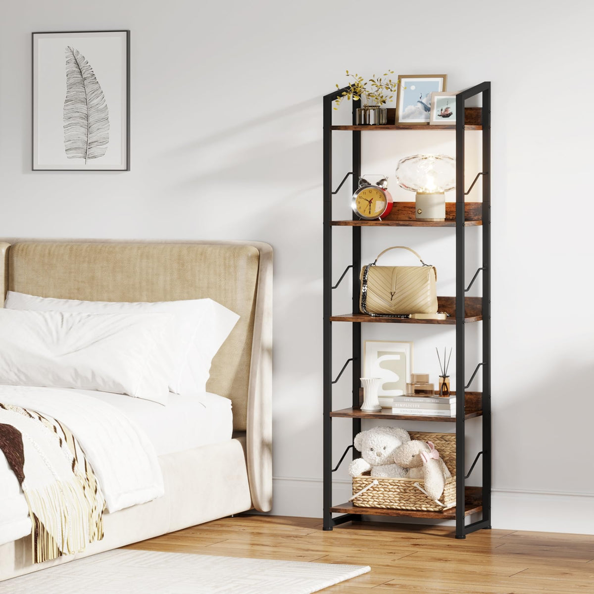 5 Tier Industrial Wood Bookshelf S64870