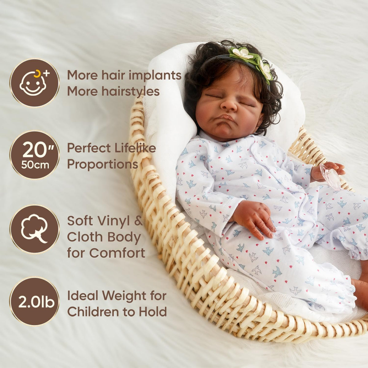 20-Inch Sleeping Black Newborn Baby Girl X1850